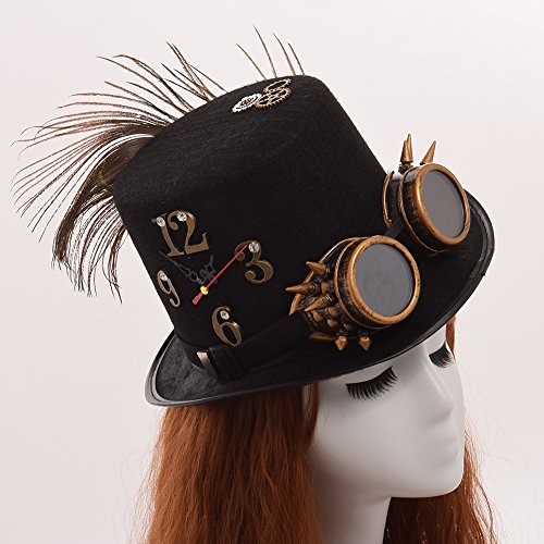 BLESSUME Steampunk Hut mit Brille Unisex Fancy Dress Zylinder (M, Farbe A)