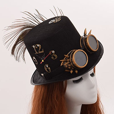 BLESSUME Steampunk Hut mit Brille Unisex Fancy Dress Zylinder (M, Farbe A)