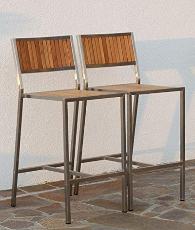 2 Stück Edelstahl Teak Barhocker Barsessel Bistrosessel Bistrohoker Massive Ausführung A-Grade Teakholz MEXIKO Gartenmöbel Modell: MEXIKO von AS-S