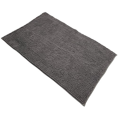 DILUMA Badematte Chenille 60x90 cm Grau Rutschfester Hochflor Badteppich Luxus Wellness Badvorleger Saugfähig und Flauschig