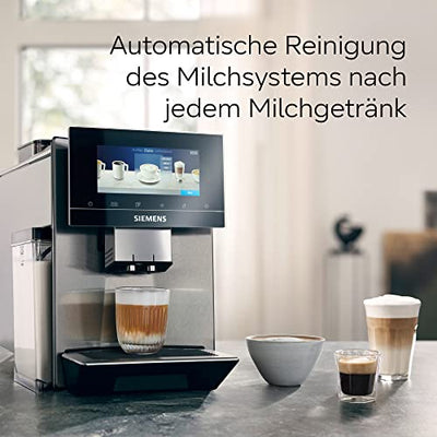 Siemens Kaffeevollautomat EQ900 TQ907D03, App-Steuerung, Full-Touch Display, Barista-Modus, Geräuschreduzierung, bis zu 10 Profile, automatische Dampfreinigung, 2 Bohnenbehälter, 1500 W, edelstahl