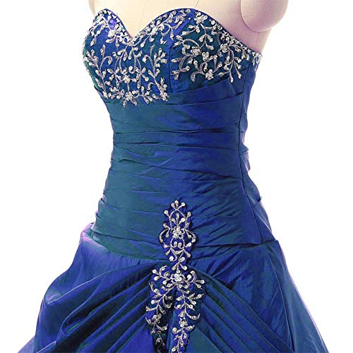 Zorayi Damen Trägerlos Lange TAFT Abschlussball Kleid Ballkleid Promkleider Blau Größe 36