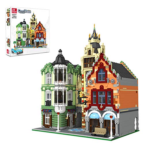 ReallyPow Uhrenturm, 4-in-1 Glockenturm mit Minifiguren, Bell Tower Moc Stadthaus, Häuser Komoatibel mit Lego Creator Haus - 7010 Teile