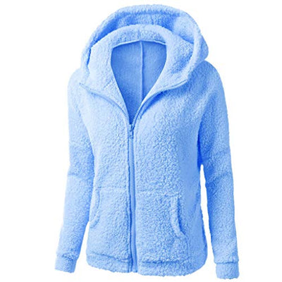 Deloito Plüsch Hoodie Jacken Damen Kapuzenjacke WarmerKawaii Fleecejacke Mit Kapuze Langarm Sweatshirt Mantel Mit Reißverschluss LässigWintermantel Warmer Fleecemantel Einfarbig Sweatjacke, Blau, M