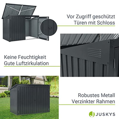 Juskys 3er Mülltonnenbox Namur 3 x 120 Liter Tonnen - 1,9m² - 2 Türen abschließbar - Metall Mülltonnenverkleidung Müllbox Müllhaus Aufbewahrungsbox