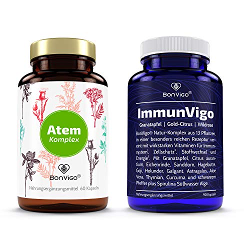 BonVigo Atem-Immun-Power hochdosiert - Pflanzen-Komplex, Multivitamin und Minerale breit synergetisch wirkend - Vereint unsere besten Rezepturen für Atem, Lunge, Immunsystem - Günstig im DUO (1)