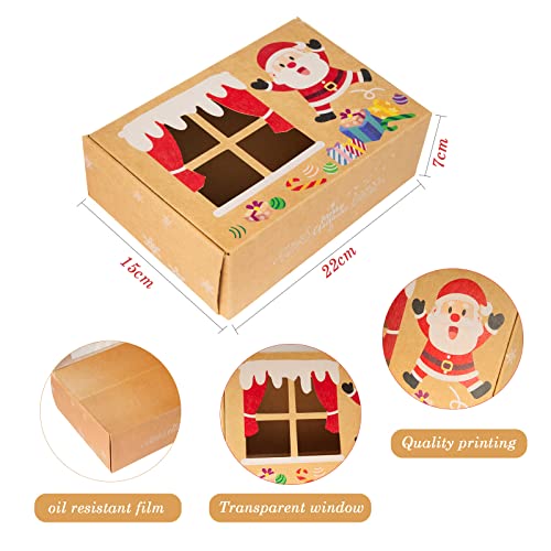 EYCLFY Keksschachtel Weihnachten, Keksverpackungen Geschenkboxen Weihnachten Kraftpapier Geschenkkarton mit Sichtfenster DIY Karten- 12 Stück