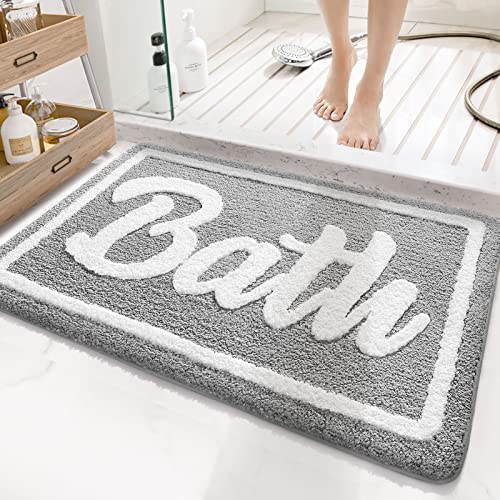 DEXI Badematte,rutschfest Badezimmerteppich Flauschiger Mikrofaser Badteppich Maschinenwaschbare Badvorleger für Bad, Badezimmer,Toilette - 50 x 80 cm,Grau