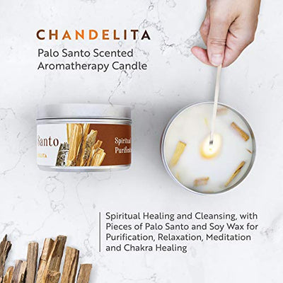 Chandelita Palo Santo Duftkerze, Aromatherapie, für Luftreinigung und spirituelle Heilung und Reinigung, mit Palo Santo und Sojawachs für Entspannung, Meditation und Chakra-Heilung