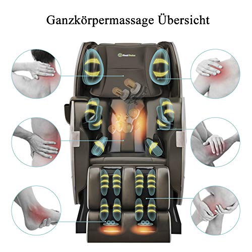 Real Relax Massagesessel, Massagesessel Ganzkörpermassage mit Wärmefunktion Bluetooth für Hause und Büro, Favor-03 Plus Braun