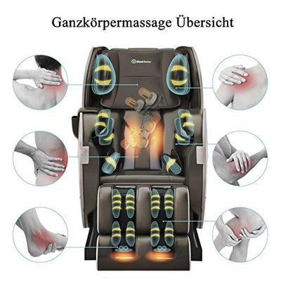 Real Relax Massagesessel, Massagesessel Ganzkörpermassage mit Wärmefunktion Bluetooth für Hause und Büro, Favor-03 Plus Braun