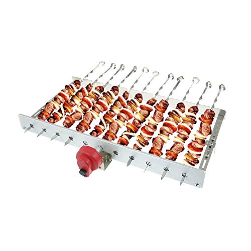 BEM Mangal Schaschlikgrill, Grillset mit Zubehör inkl. Powerbank + Motor, Elektrisch, Edelstahl, Klappbar, Holzkohlegrill mit Spießen