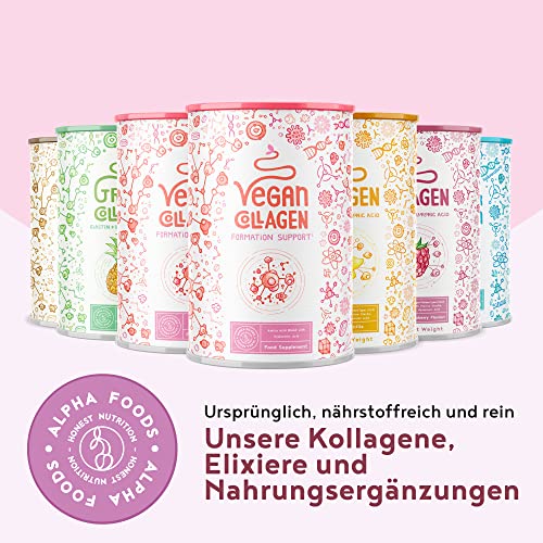 Vegan Collagen Formation Support mit Hyaluronsäure, Vitamin C aus Camu-Camu und Silicea - Pflanzliche Alternative zu konventionellem Kollagen - Himbeere - 400g Collagen Pulver