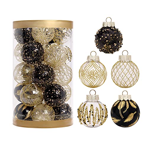 25 Stück Weihnachtsbaumkugeln zum Aufhängen für Zuhause, Party, Weihnachten, Hochzeitsdekoration, Frohe Weihnachtsbaumschmuck, 60 mm hängende Weihnachtskugeln, Schwarz