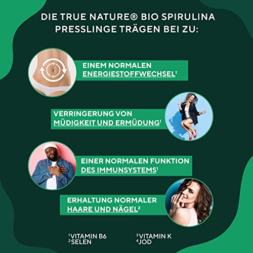 Bio Spirulina Presslinge - 600 Tabletten (500mg) - 6.000mg Hochdosiert - Reine Spirulina Algen aus kontrolliert biologischem Anbau - Vegan, Laborgeprüft - TRUE NATURE®