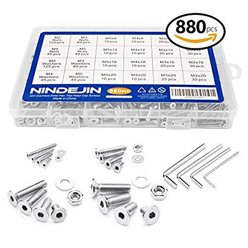 NINDEJIN 880Pcs M2 M3 M4 M5 Hex flach-Knopf Schrauben, Schrauben Muttern und Unterlegscheiben Sortiment Kit mit Aufbewahrung flach Fall Box +Schraubenschlüssel