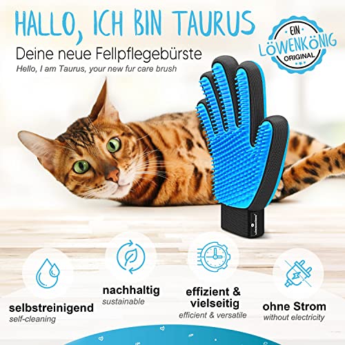 LÖWENKÖNIG® Taurus 2.0 - Bürstenhandschuh für Kurz-Langhaar Katzen I Haustier Bürste & Fellpflege-Handschuh Katze I Katzenhaare entfernen I Massage-Fellhandschuh in Universal-Größe I Katzen-Zubehör