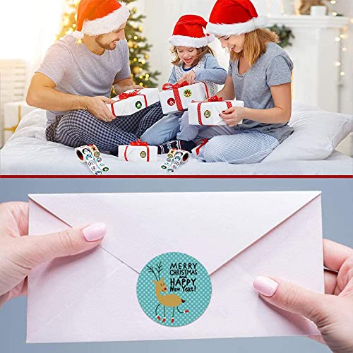 Tuofang Weihnachtsaufkleber Rolle, 1000 Stück Weihnachtsaufkleber, Rund Geschenk-Aufkleber, Weihnachtsgeschenke Sticker Etiketten, für Geschenktüten Papiertüten Weihnachtskarten (2.5cm)