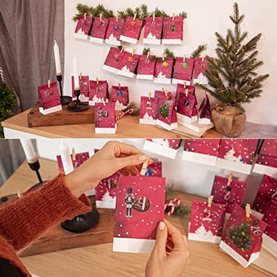 Adventskalender zum Befüllen: Schöner 2022 Adventskalender zum Selbstbefüllen mit 24 dekorativen Tüten und Zahlen Aufkleber – DIY Adventskalender zum Basteln – Adventskalender Selber Befüllen LIVAIA