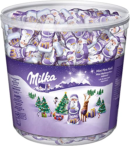 Milka Mini Weihnachtsmänner 1 x 1540g, Zarte Alpenmilch Schokolade, Klarsichtdose