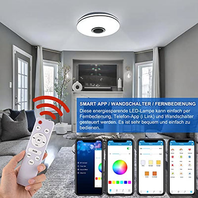 36W LED Deckenleuchte Dimmbar mit Bluetooth Lautsprecher,LED Deckenlampe mit Fernbedienung oder APP-Steuerung,RGBW Farbwechsel,Einstellbar für Schlafzimmer Küche Kinderzimmer Wohnzimmer