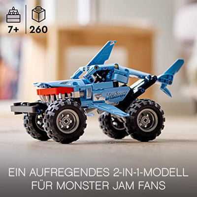 LEGO 42134 Technic Monster Jam Megalodon, Spielzeugauto für Jungen und Mädchen ab 7 Jahren, Hai-Monster Truck zum Zurückziehen, Kinderspielzeug