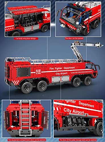 FigureArt Mould King 19004 Technik Flughafen Rettungsfahrzeug LKW Bausatz, 6653 Teile mit 13 Motoren Fernbedienung Wasserspray Technik Pneumatik Klemmbausteine Kompatibel mit Lego Technik