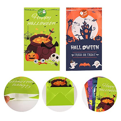 Halloween Süßigkeit Taschen Behandelt Taschen, AUERVO 20 Stück Kinder Halloween Candy Papiertüten für Süßes oder Saures mit 24 Stück Halloween Aufkleber, Partytüten Papier Geschenktüten Goodie Taschen