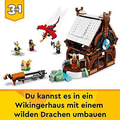 LEGO 31132 Creator 3in1 Wikingerschiff mit Midgardschlange, Set mit Schiff, Haus, Spielzeug-Wolf und Tier-Figuren, Geschenk zu Weihnachten für Kinder