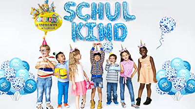 iZoeL Einschulung Deko Jungen Blau HURRA SCHULKIND Girlande SCHULKIND Folienballon 15 Schulanfang Luftballon 14 Deko Konfetti Schuleinführung Einschulungsfeier Dekoration