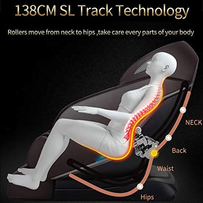 4D Zero Gravity SL Schiene Shiatsu Massagestuhl, Ganzkörper Massagestuhl Liege Mit Timer Bluetooth Hals Schulter Rücken Taille Fußrolle Untere Rückenheizung,Beige