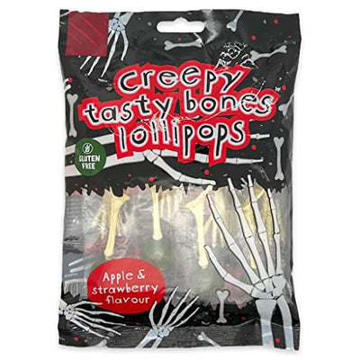 3 Tüten Halloween Süßigkeiten Süßwaren, Halloween-Candy einzeln verpackt als gruseliges Mitgebsel (Creepy Tasty Bones Lollipops, 3x80g)