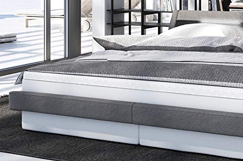 SalesFever Boxspringbett mit LED-Beleuchtung weiß grau inkl. Topper Arjona 180x200 cm