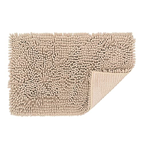 Amazon Brand - Umi Badematte klein 40x60, Badvorleger rutschfest Waschbar, Chenille Badteppich, Weicher & Saugfähiger Badezimmerteppich Für Badezimmer, Beige