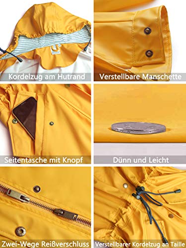 SWAMPLAND Damen PU Regenjacke Mit Kapuze Wasserdicht Übergangsjacke Regenmantel, Gelb, Gr.- 40 EU/ Medium