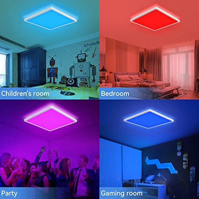 24W LED Deckenleuchte Dimmbar mit Fernbedienung, 29.5cm 4000K/RGB Farbwechsel Deckenlampe LED Panel, IP44 Quadrat Flach Lampe Schlafzimmer für Kinderzimmer Wohnzimmer Badezimmer Neutralweiß 2350LM