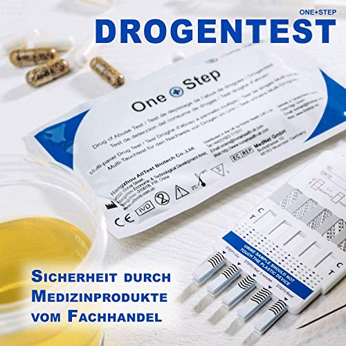 5 x One+Step Drogentest, Drogenschnelltest für 7 Drogenarten I Kokain I Cannabis I Methampetamin I Opiate I Amphetamine I EDDP I Benzodiazepine