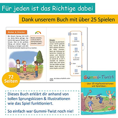 GLÜCKSWOLKE Gummitwist + Anleitung (Buch) mit 25 Spiele I Hüpfgummi für Kinder Sport I Hüpfspiele - Gummi Twist I Outdoor Gartenspiele I Spielzeug für draußen I Geschenke für Junge & Mädchen – NEU