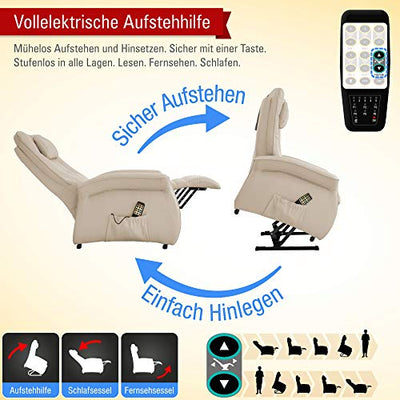 THRONER EXKLUSIV Massagesessel mit elektr. Aufstehhilfe 5-Zonen-Massage in 5 Farben. TV-Sessel mit Liegefunktion Wellness-Massagen Wärmetherapie und Fernbedienung. Qualität aus Deutschland (Sand)