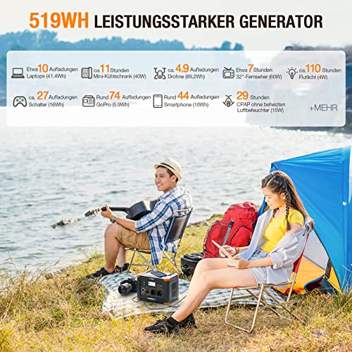 Tragbares Kraftwerk 500W ( Spitze 1000W), 519Wh Solargenerator für den Außenbereich Backup Batterie Pack mit 2 230V AC Ausgängen, 10-Port Powerhouse für RV Camping Angeln Road Trip Home Notfall