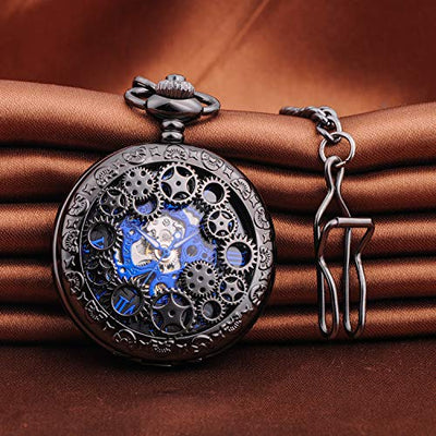 Unendlich U Herren Römische Ziffern Skala Taschenuhr mit Halskette Kette Analog Handaufzug Unisex Retro Steampunk Mechanische Kettenuhr