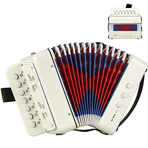 10 Tasten Akkordeon für Anfänger Erwachsene und Kinder, Mini Knopf Akkordeon Instrument, Accordion, Zieharmonika