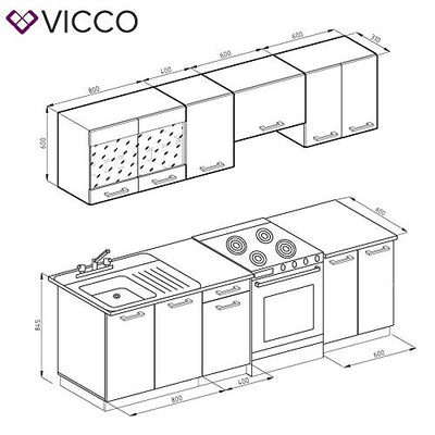 Vicco Küche Raul Küchenzeile Küchenblock Einbauküche 240 cm Anthrazit Hochglanz - Frei Kombinierbare Einheiten