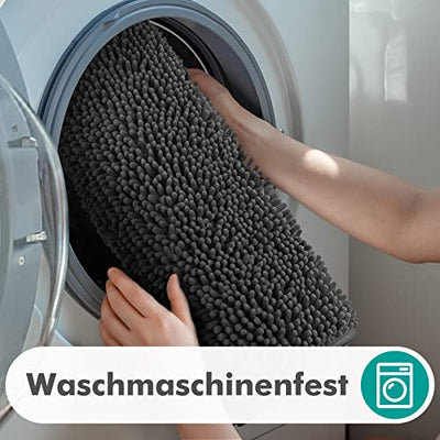 MEKO Badematte aus Chenille, 2er Set Badezimmerteppich rutschfest Duschvorleger und saugfähiger U-förmiger Konturteppich und Fußmatte für Badezimmer Dusch, waschbar und super weich (Dunkelgrau)