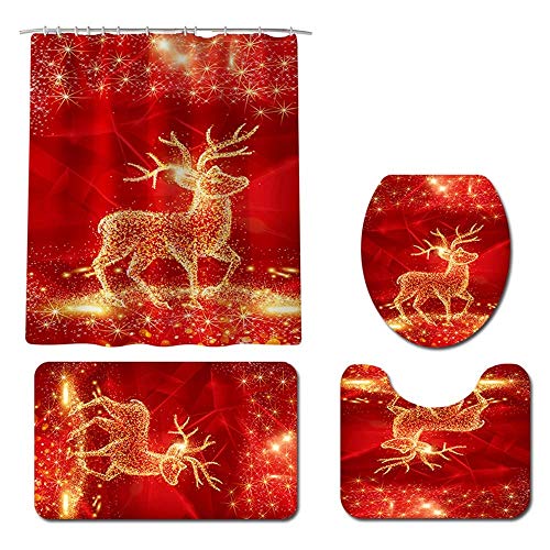 ZHANGYH Saugfähige Badezimmermatte Toilettensitz Teppich Set Badematte Weihnachten Rentier Gold verblasst Nicht Polyester Teppich Saugnapf Multifunktionsmaschine Waschbar und bequem Badezimmer Du