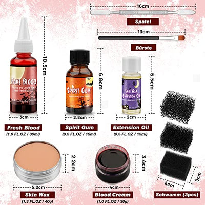 Halloween SFX Schminke Kit, KHOLEZ Halloween Kunstblut Set Mit Tupferschwämme, Special Effects Makeup Kit Wound Molding Skin Wax Mit Spatel, für Realistisch Wunden Narben Makeup für Zombie Vampir