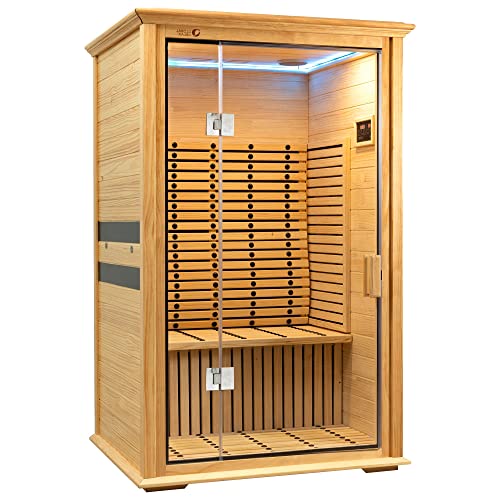 DHARANI® S2 Ganzkörper Sauna für 2 Personen (neues Modell 2022) – Hautpflege – Bedienfeld – USB (MP3) – Radio – Vorteile für das Immunsystem – Wärme mit Kohleöfen