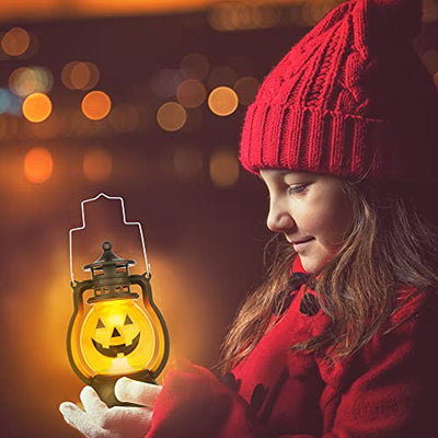 Kürbis Licht, 3 Stück Halloween Laterne mit LED Kerze, Kürbis Laterne Teelichter Batterie LED Kürbis Licht Vintage Laterne Nachtlicht Tragbare Kürbis Lichter für Halloween Deko