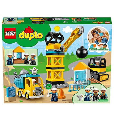 LEGO 10932 DUPLO Baustelle mit Abrissbirne, Spielzeug mit Baustellenfahrzeugen wie LKW, Kran und Bagger, Motorikspielzeug für Kinder ab 2 Jahre