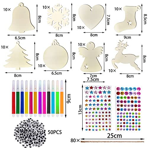 Weihnachtsbaum Deko Holz,Bemalen Holz Anhänger Tannenschmuck,224PCS Holzanhänger Christbaumschmuck Set,Ornamenten für Weihnachtsbaum,Holz Weihnachtsdeko Anhänger,Baumschmuck Basteln Weihnachten